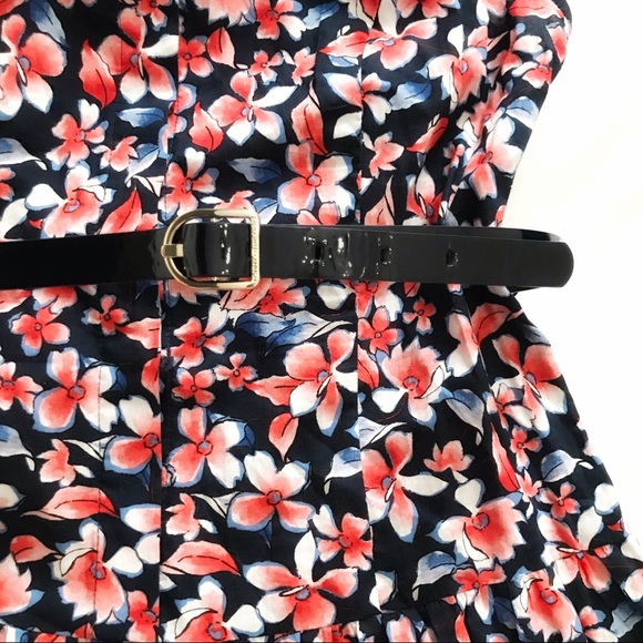 TOMMY HILFIGER NAVY CORAL FLORAL SLEEVELESS SHIRT BELTED FIT & FLARE MIDI - 10 - Picture 8 of 12